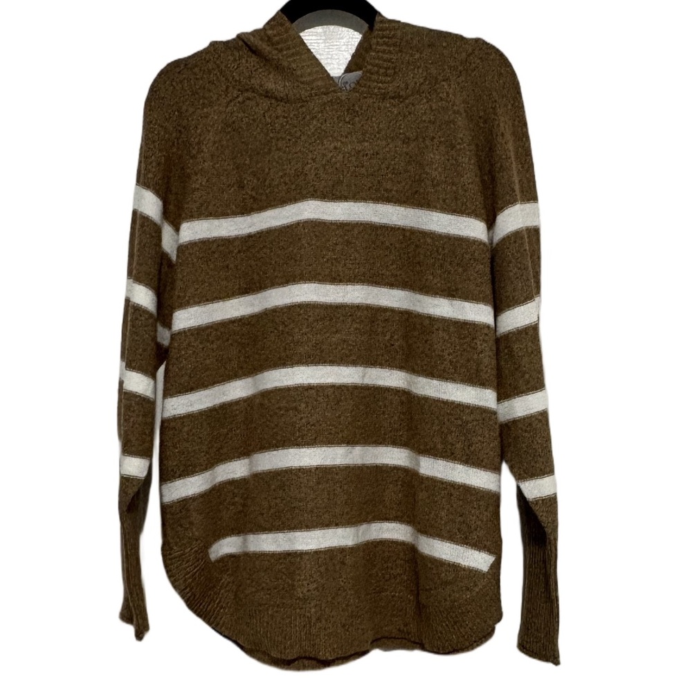 Brown & White Striped Hoodie Sweater